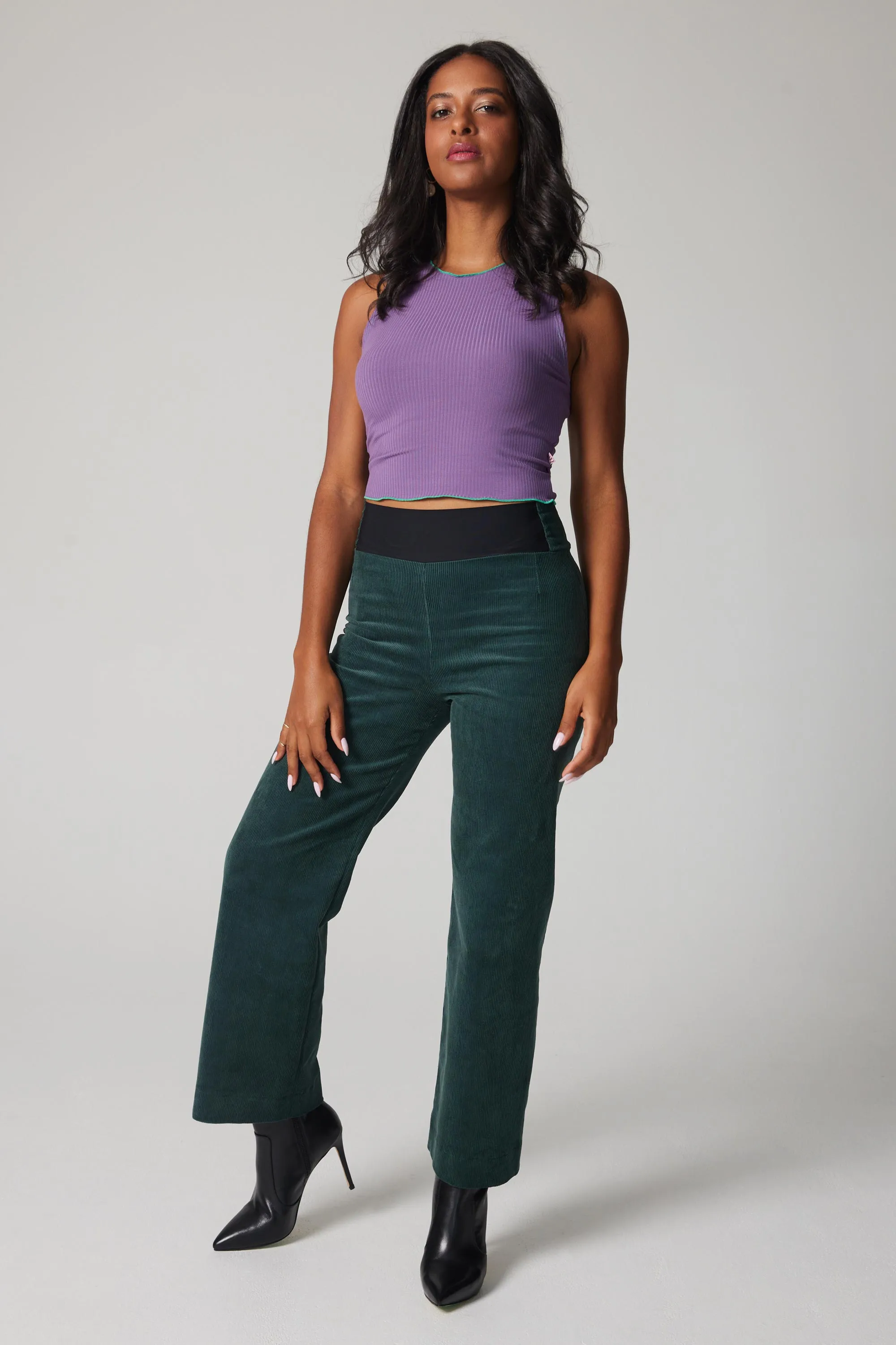 High-Rise Corduroy Straight Leg Pants - Green