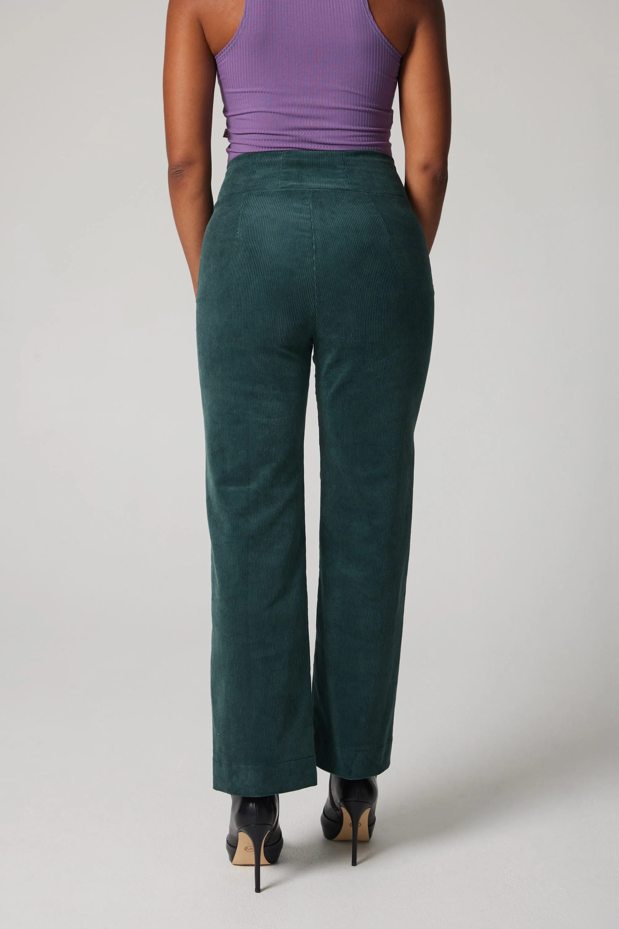 High-Rise Corduroy Straight Leg Pants - Green