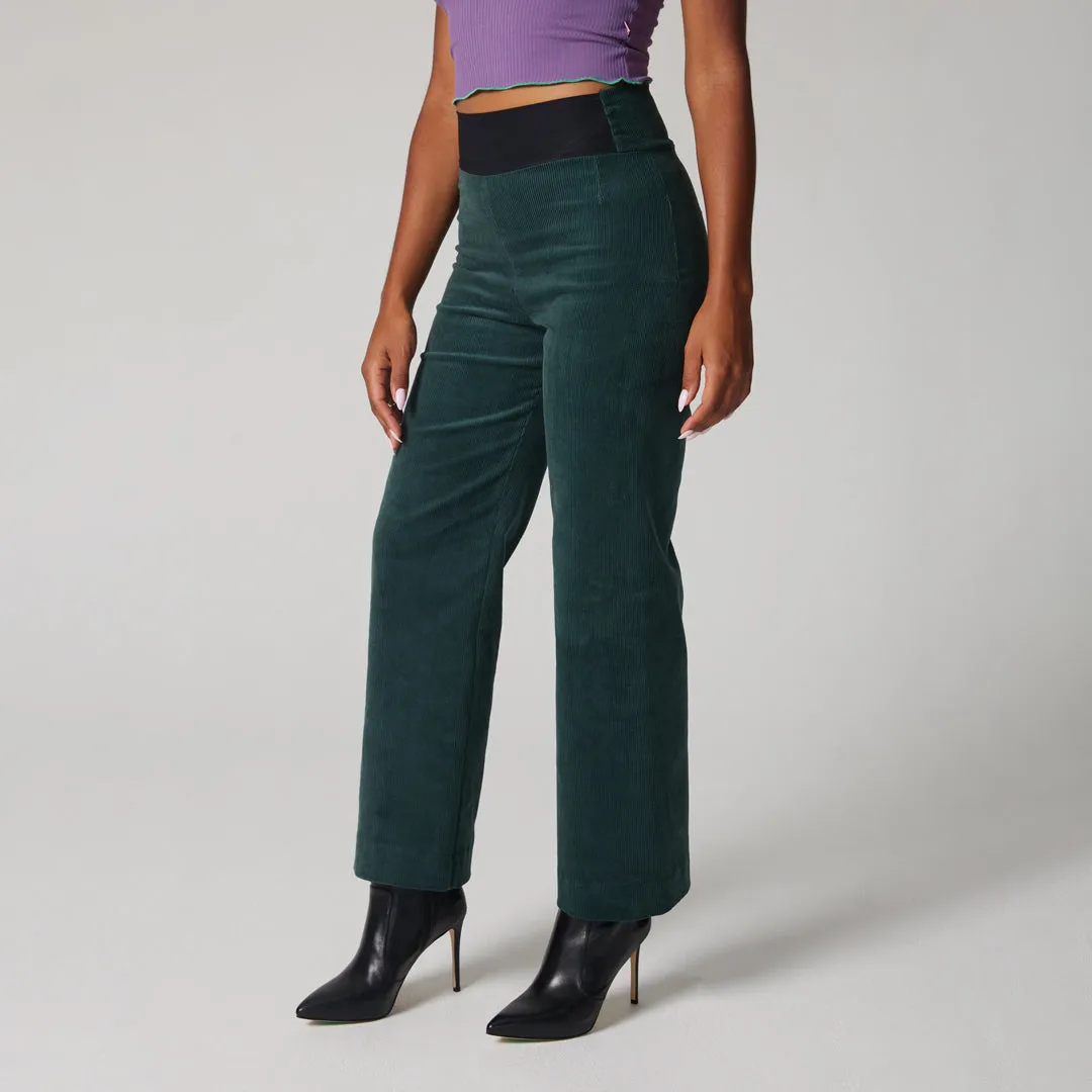 High-Rise Corduroy Straight Leg Pants - Green
