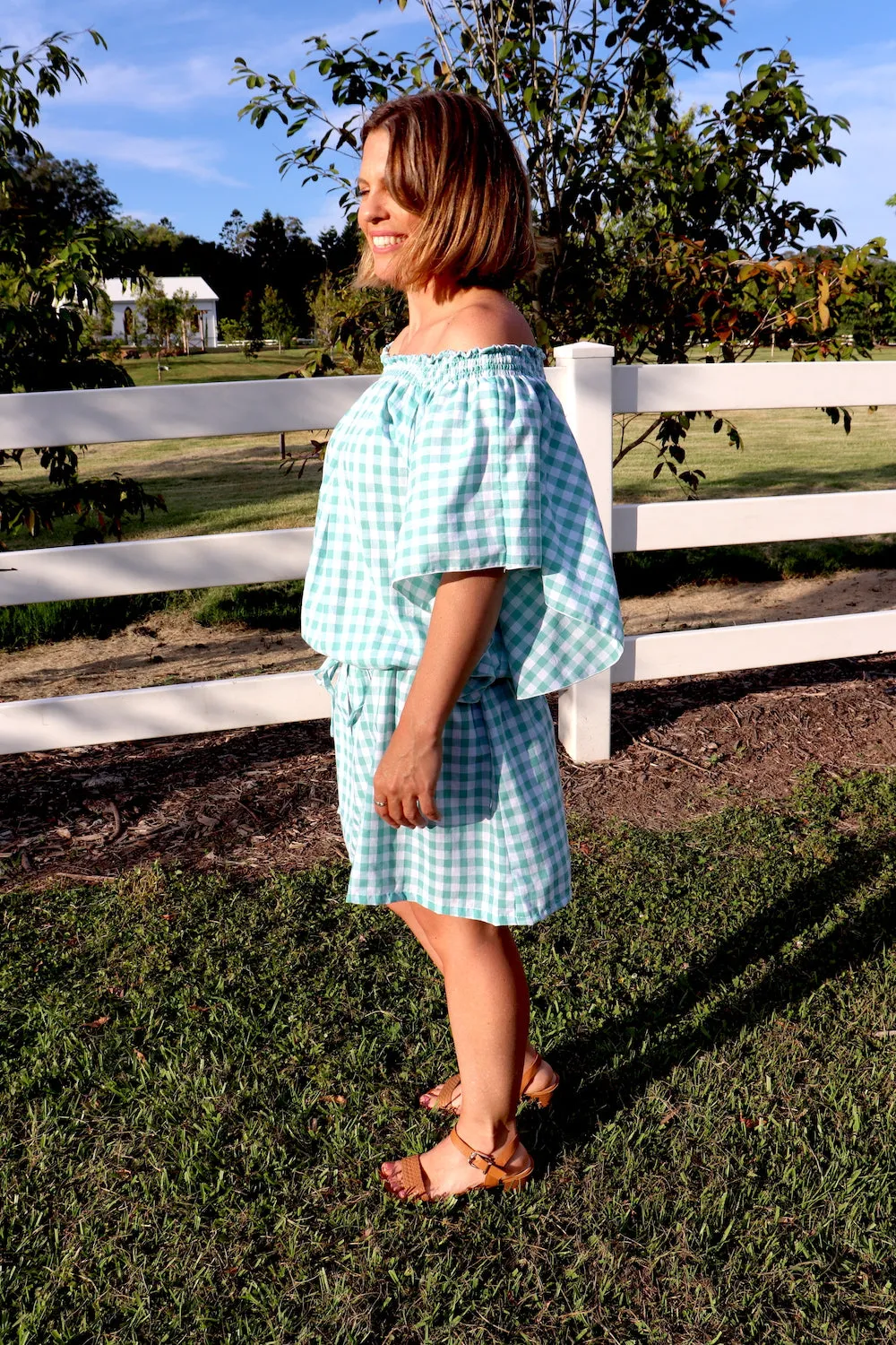 Holiday Dreaming Short Beach Dress/Top In Gingham Mint