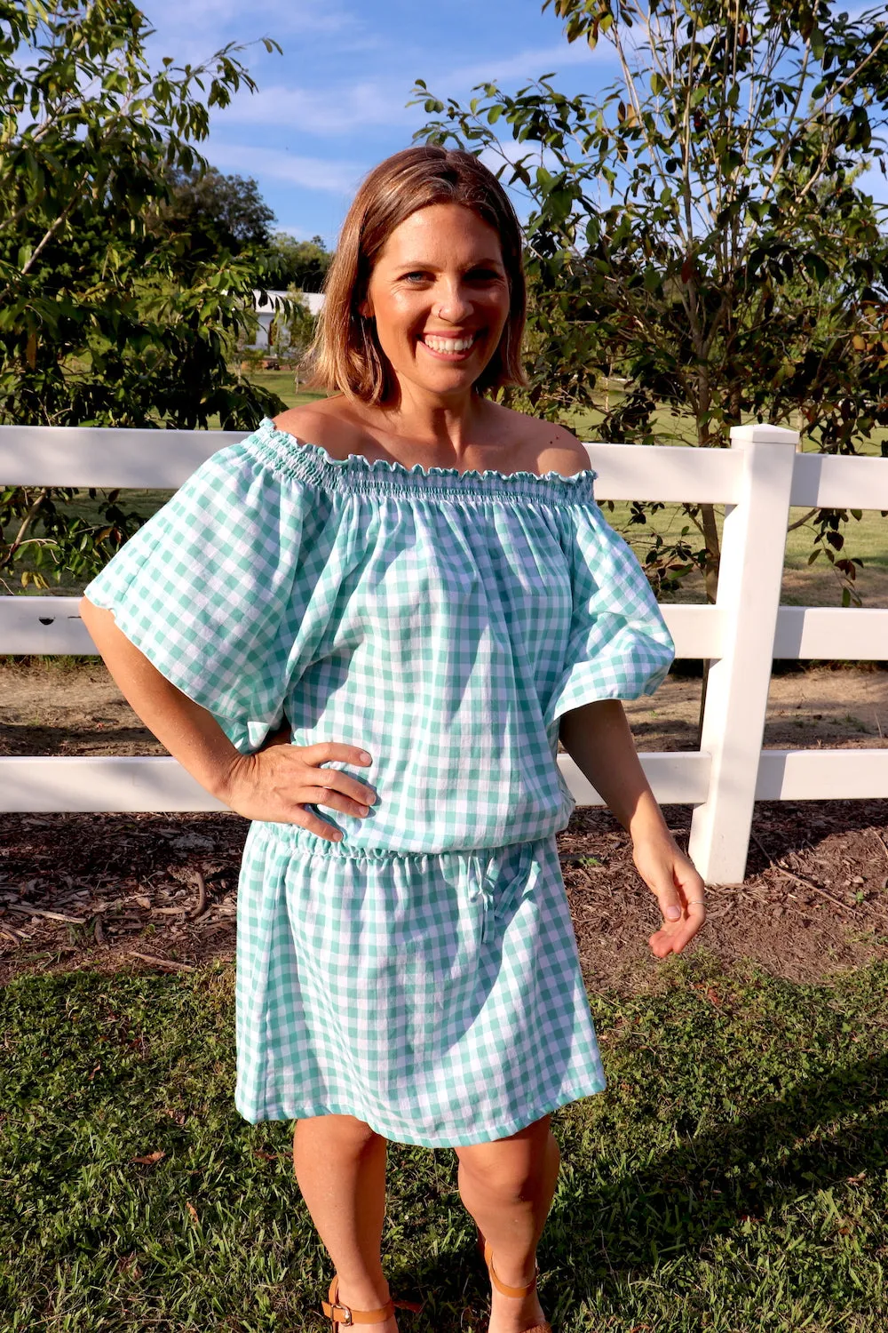 Holiday Dreaming Short Beach Dress/Top In Gingham Mint