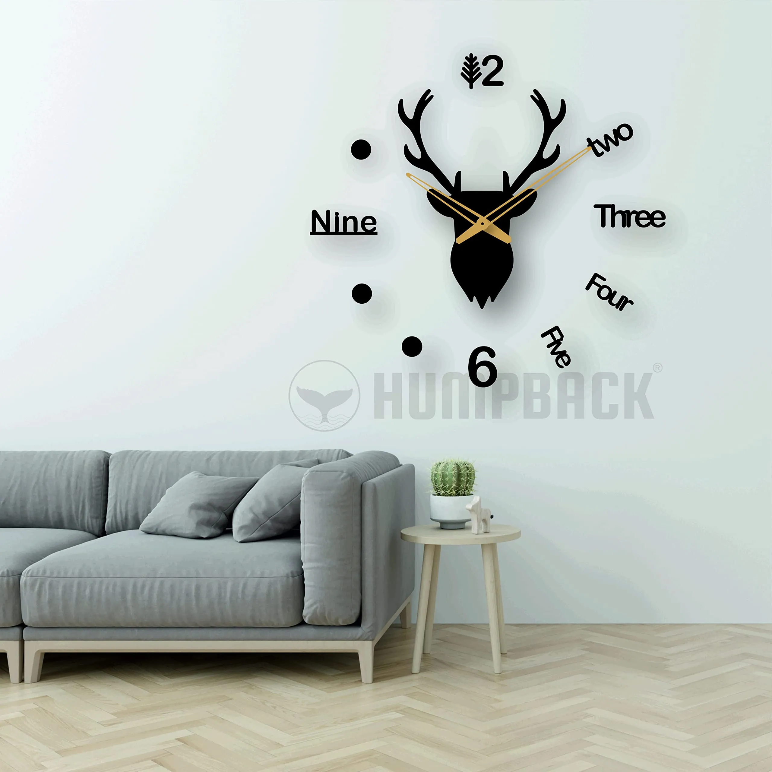 HUMPBACK 3D Design Deer Wall Clock for Home Bedroom Living Room and Office Decor