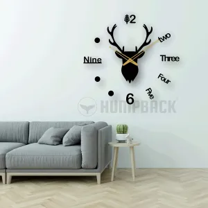 HUMPBACK 3D Design Deer Wall Clock for Home Bedroom Living Room and Office Decor