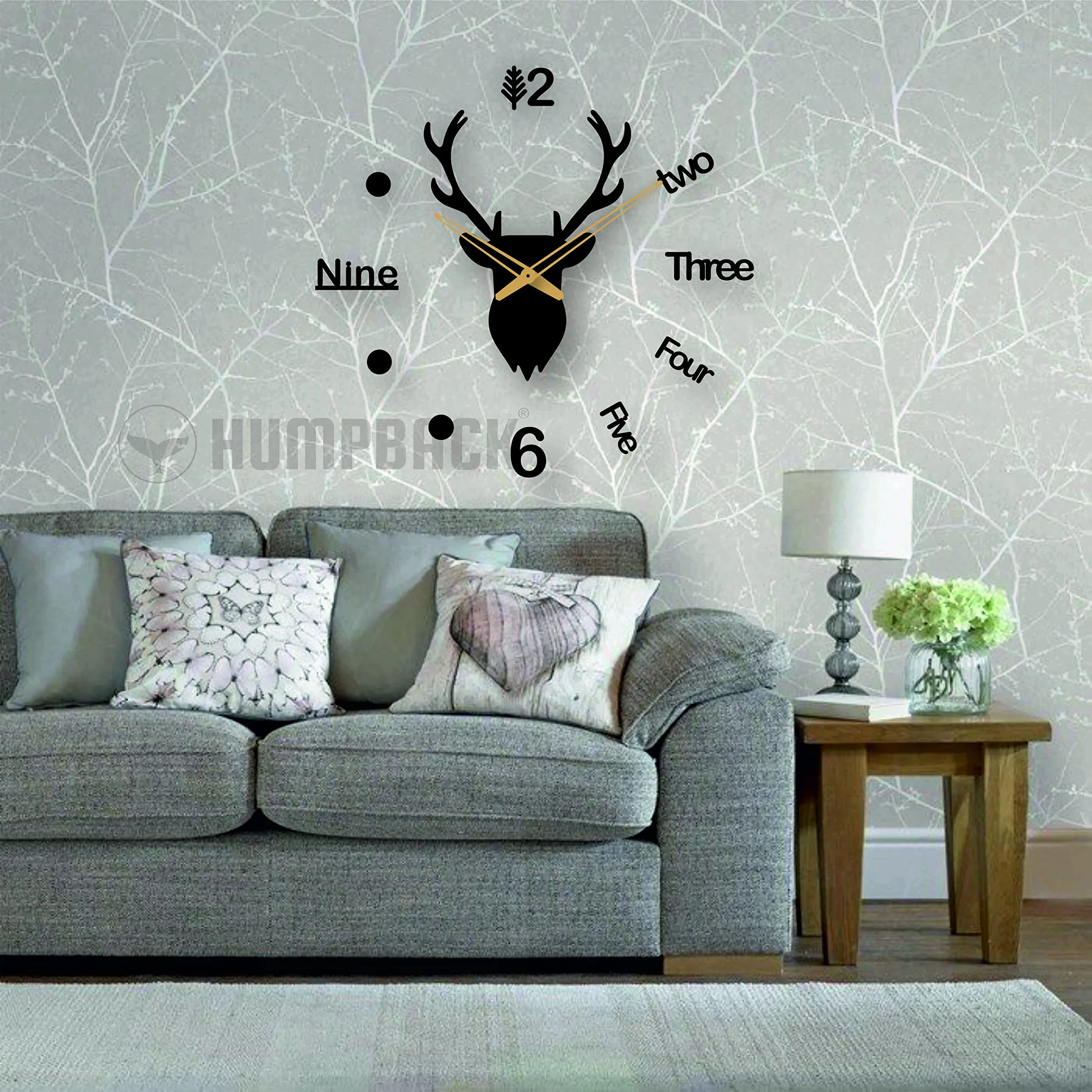 HUMPBACK 3D Design Deer Wall Clock for Home Bedroom Living Room and Office Decor