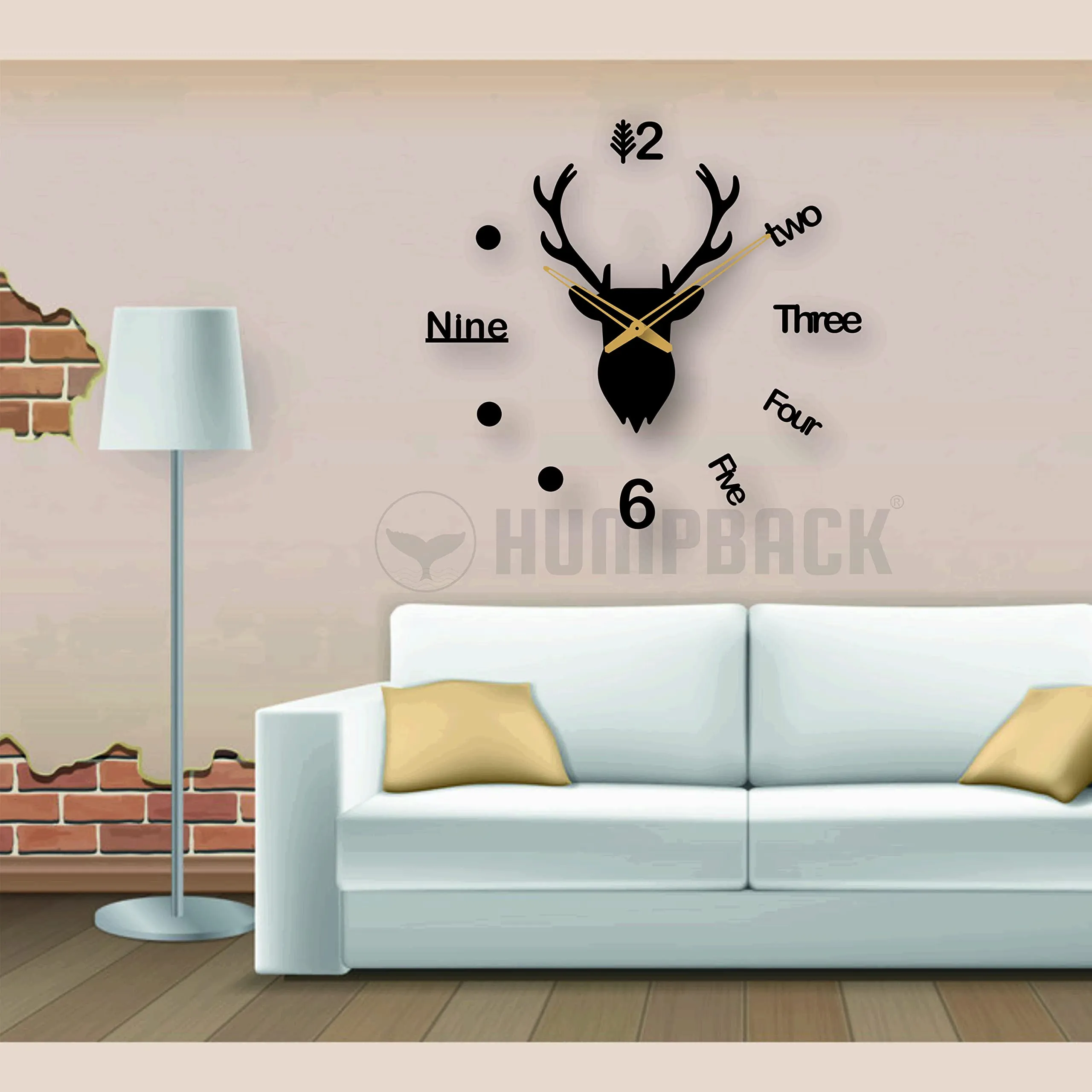 HUMPBACK 3D Design Deer Wall Clock for Home Bedroom Living Room and Office Decor