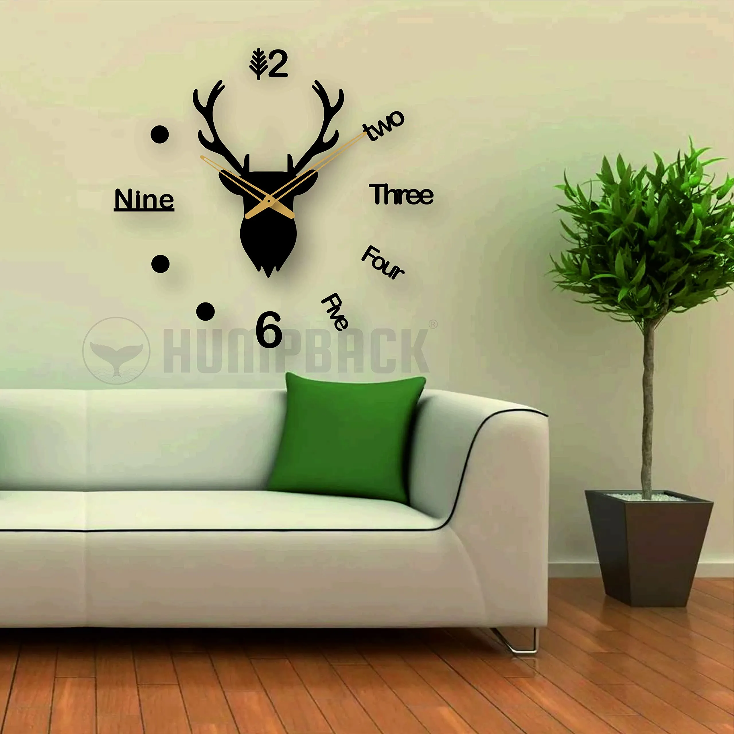 HUMPBACK 3D Design Deer Wall Clock for Home Bedroom Living Room and Office Decor