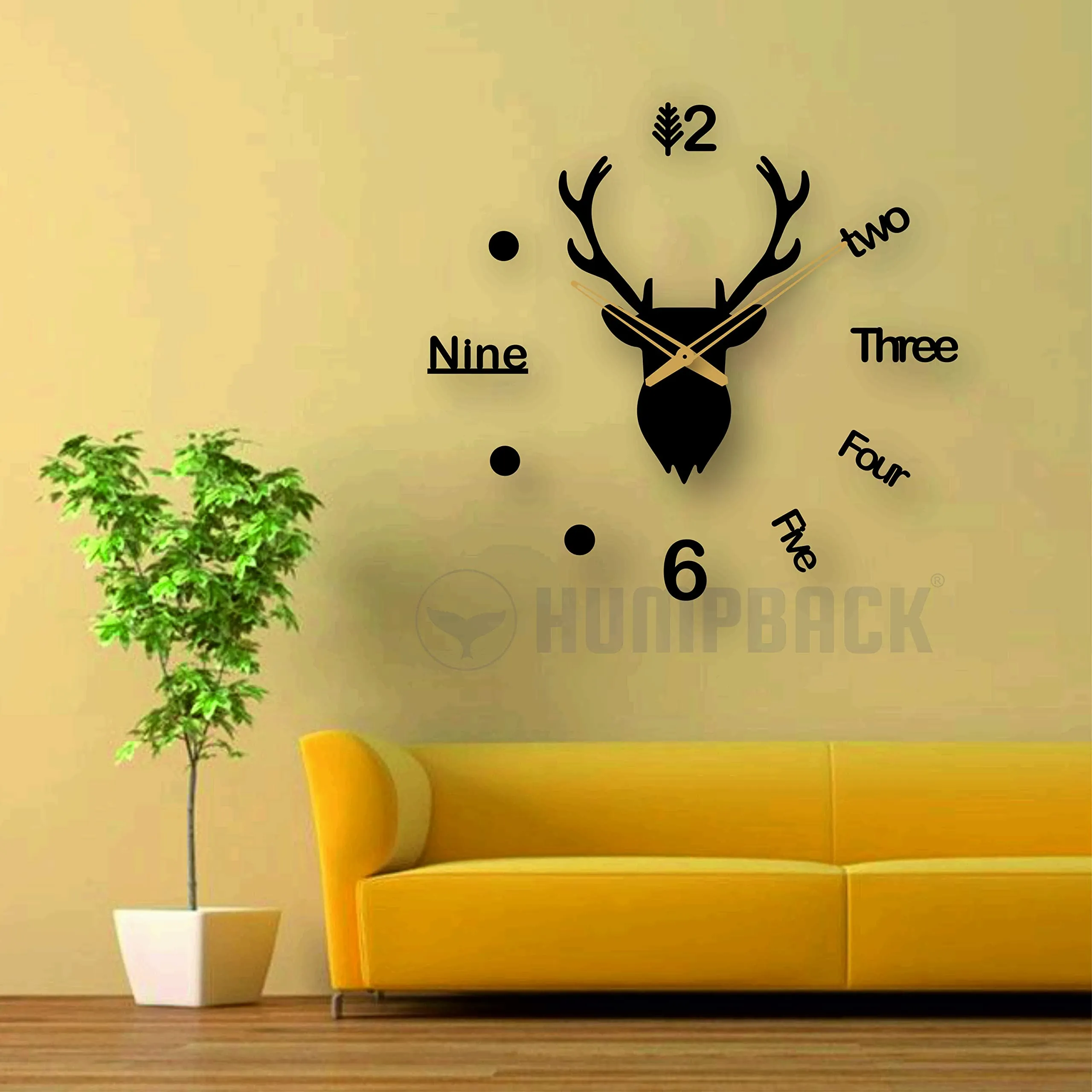 HUMPBACK 3D Design Deer Wall Clock for Home Bedroom Living Room and Office Decor