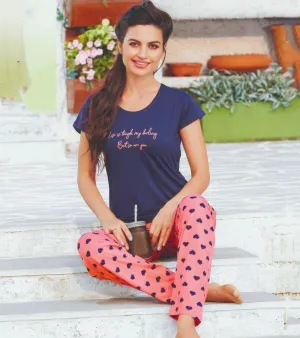 In Touche Cotton Printed Blue Nightwear Pajama Set for Ladies