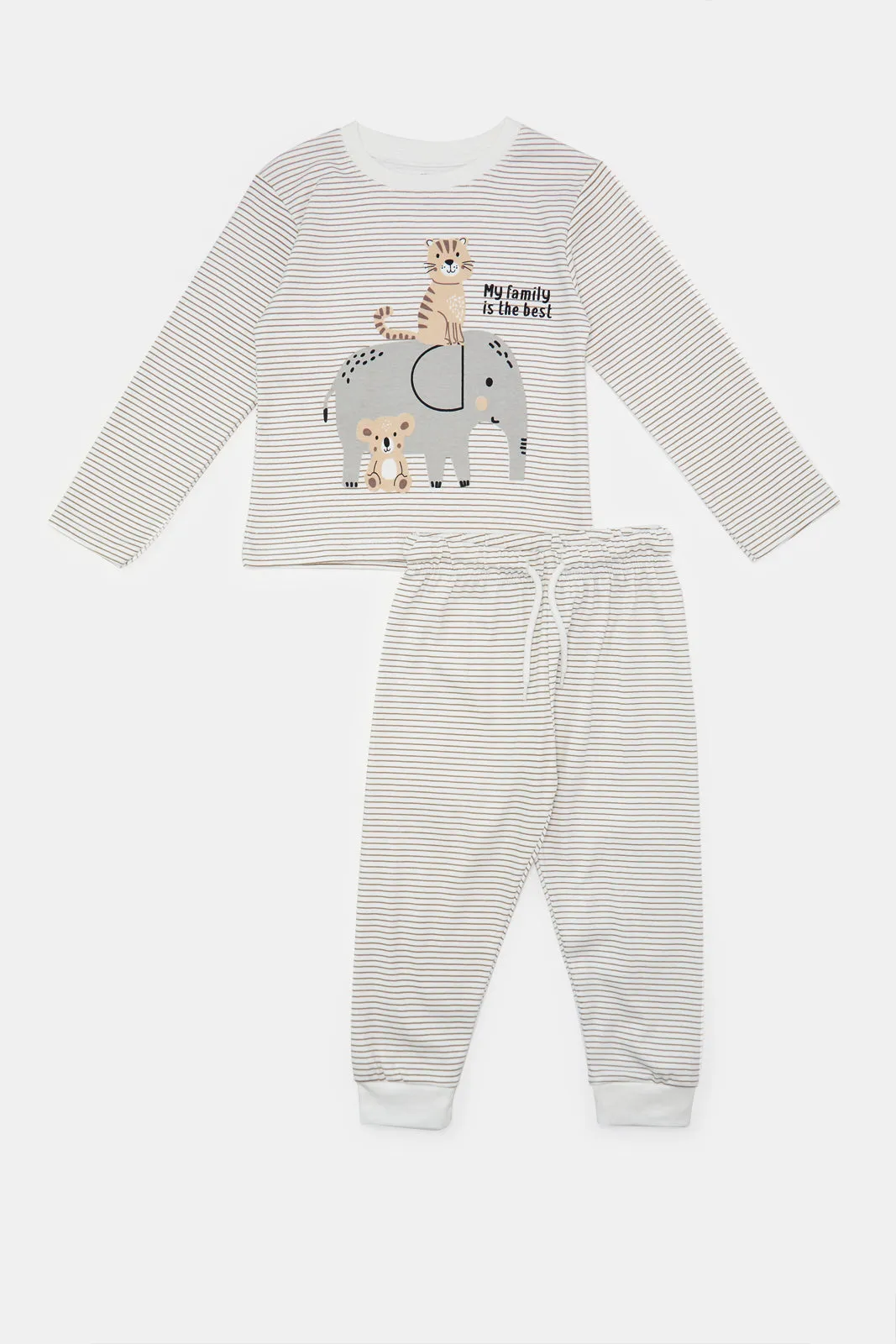 Infant Boys Beige Elephant Printed Pyjama Set (2 Piece)