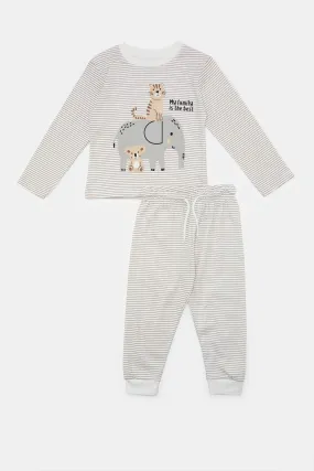 Infant Boys Beige Elephant Printed Pyjama Set (2 Piece)