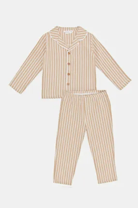 Infant Boys Beige Striped Pyjama Set (2 Piece)