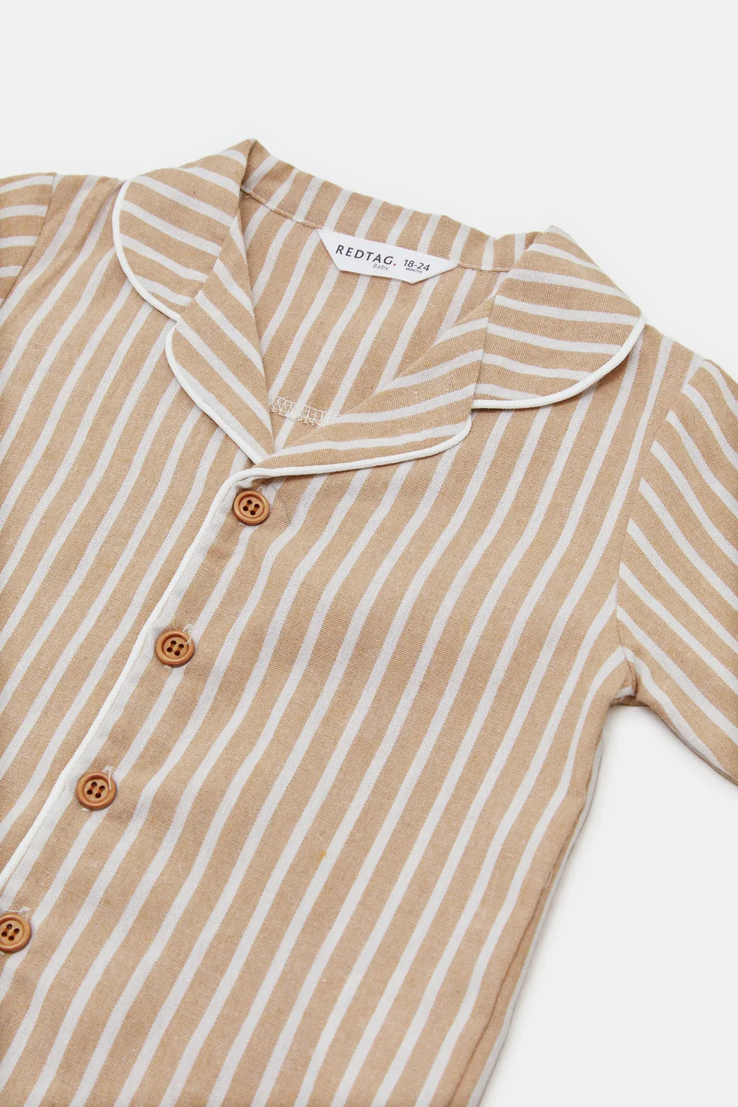 Infant Boys Beige Striped Pyjama Set (2 Piece)
