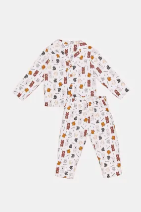 Infant Boys White Animal Flannel Pyjama Set (2 Piece