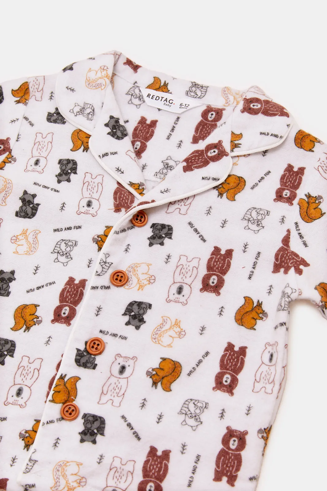Infant Boys White Animal Flannel Pyjama Set (2 Piece