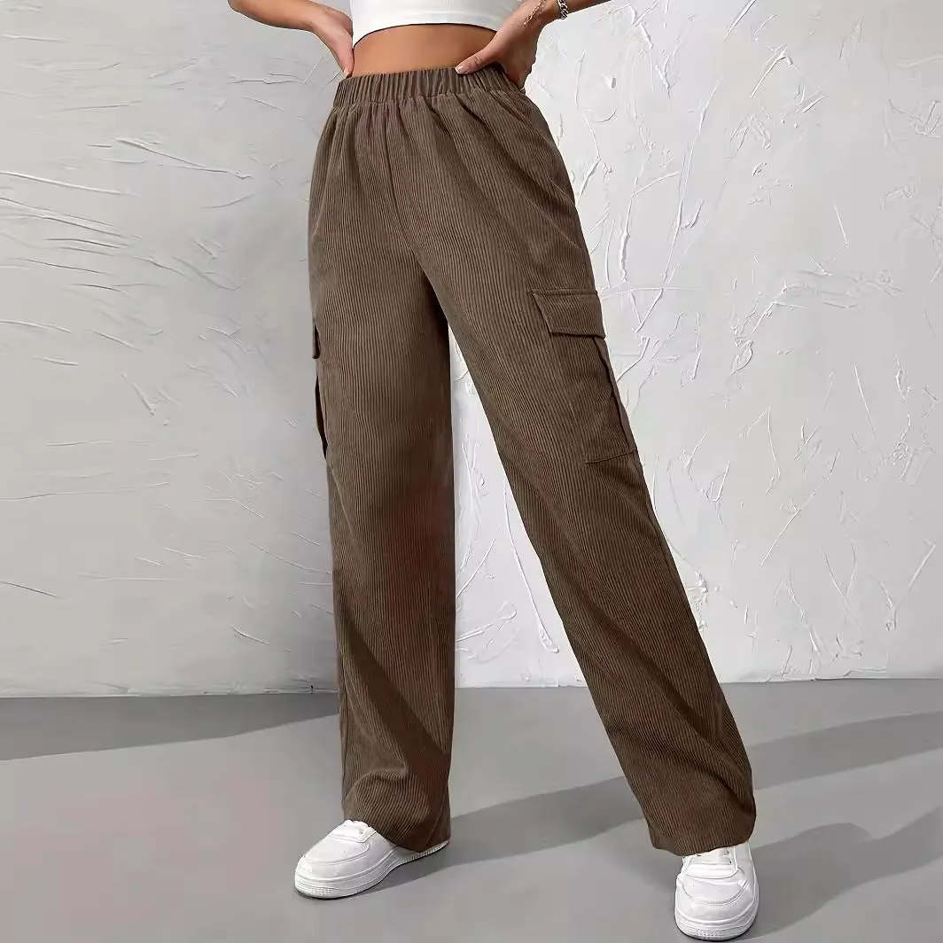 Ivyshape | Autumn And Winter New Elastic Waist Cargo Pants Cord