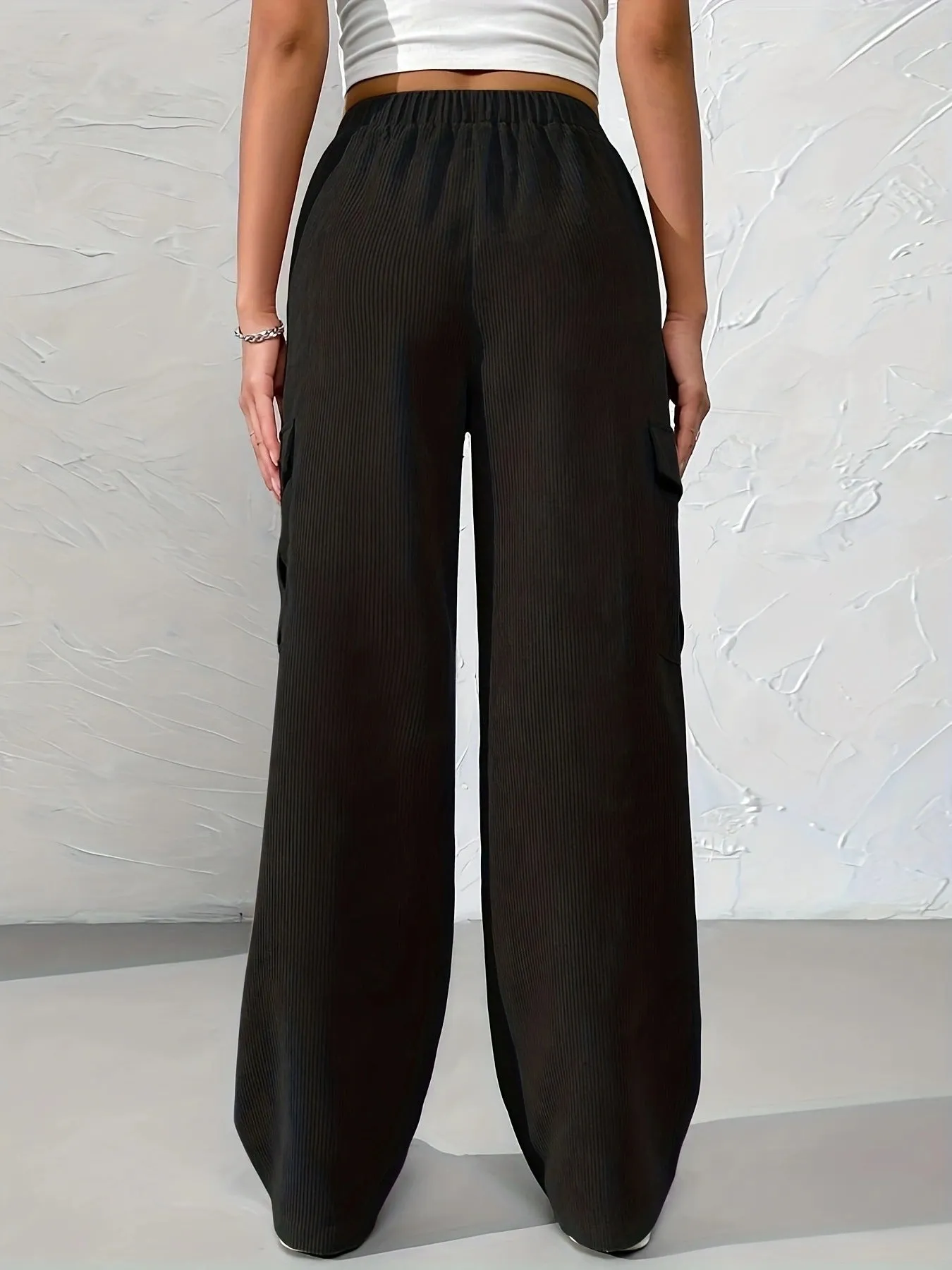 Ivyshape | Autumn And Winter New Elastic Waist Cargo Pants Cord