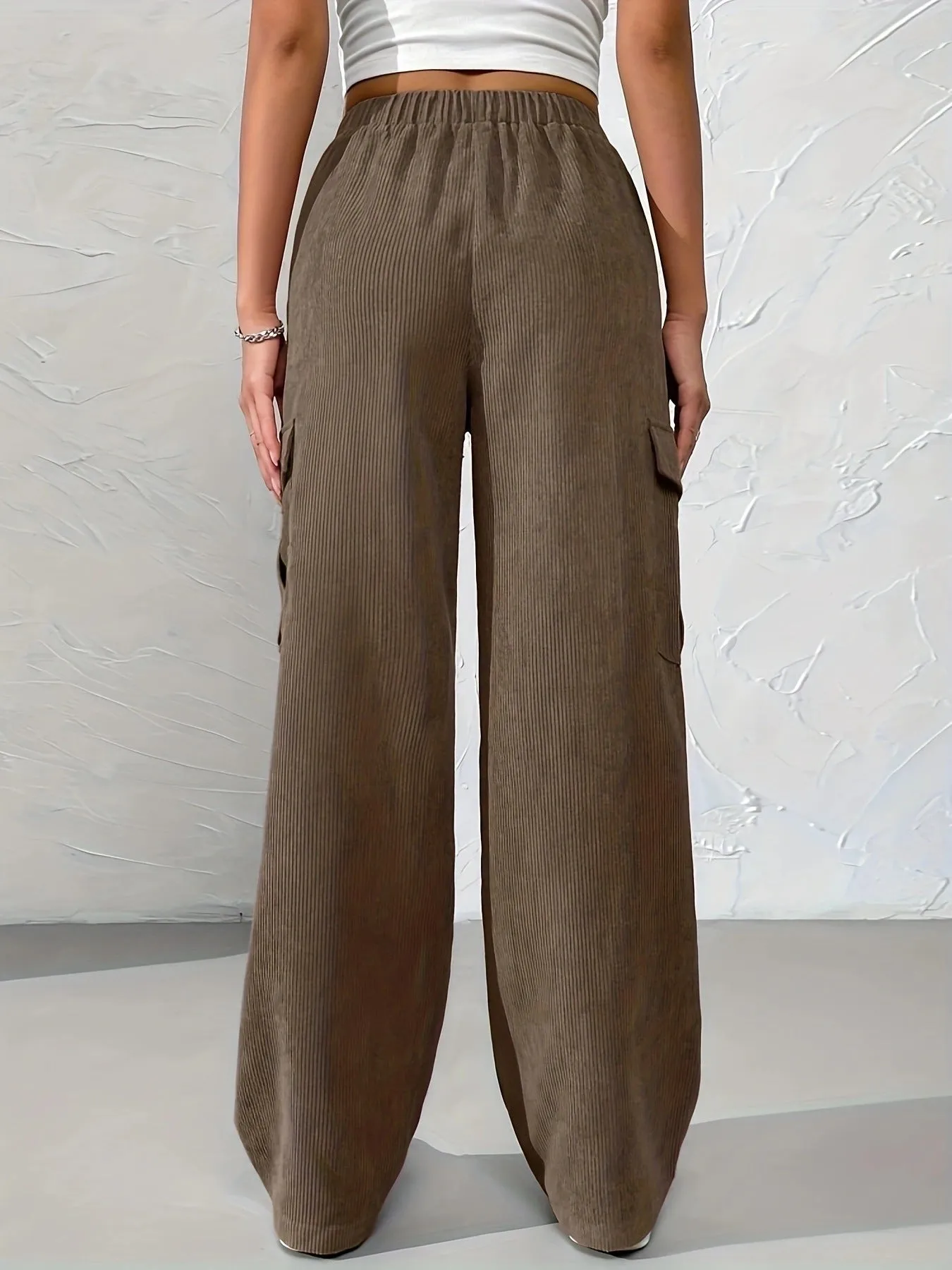 Ivyshape | Autumn And Winter New Elastic Waist Cargo Pants Cord
