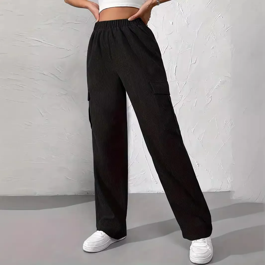 Ivyshape | Autumn And Winter New Elastic Waist Cargo Pants Cord