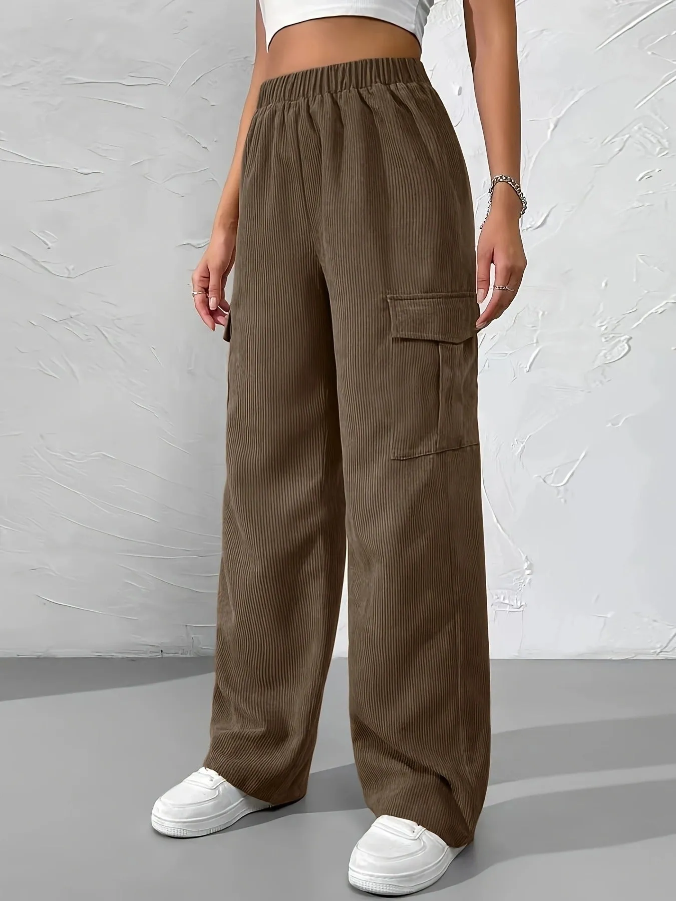 Ivyshape | Autumn And Winter New Elastic Waist Cargo Pants Cord