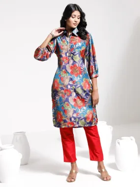 Jashvi Women's Shirt Style Satin Embellished Kurta Set