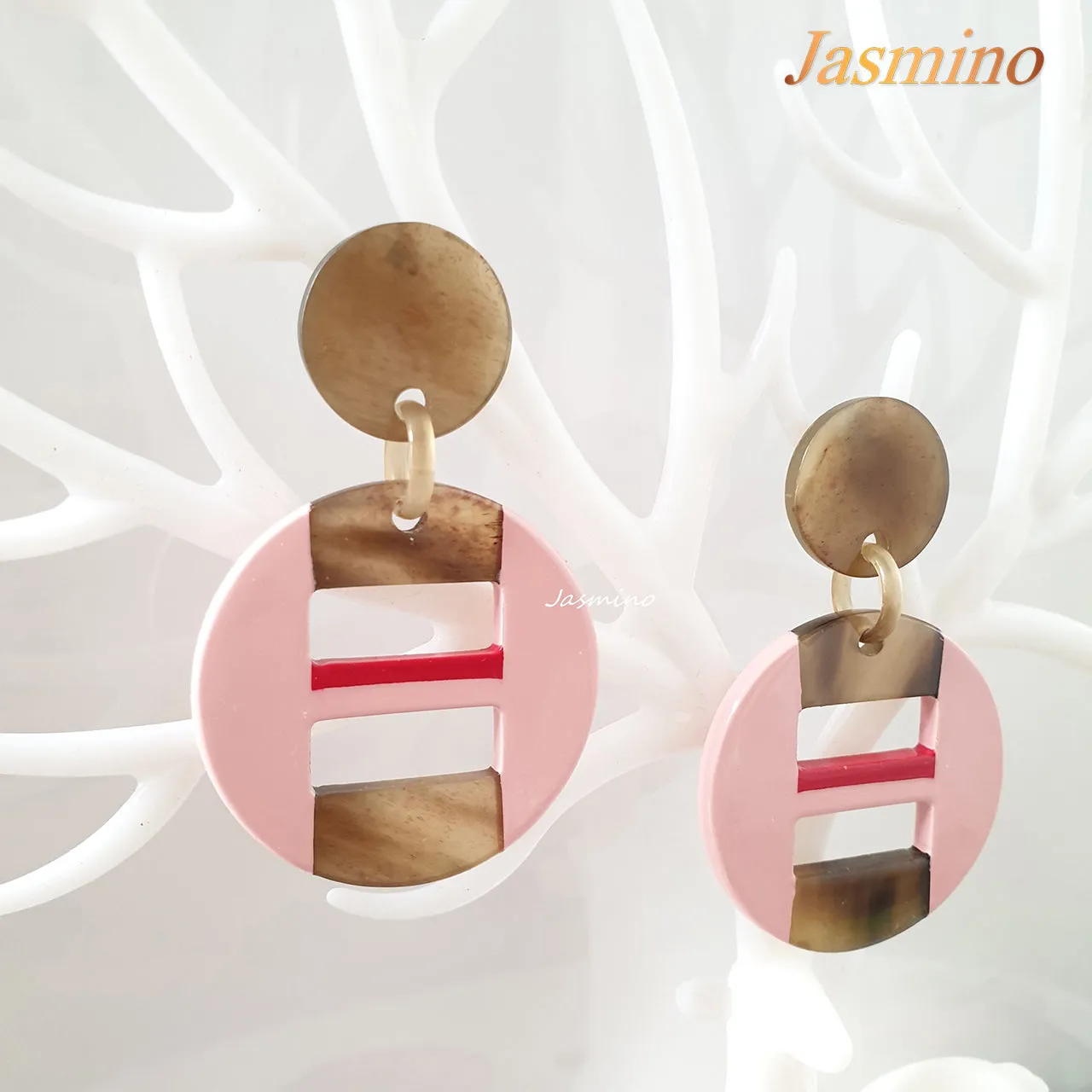 Jasmino Unique Handmade Antique Vintage Coin Circle Drop Earrings Made By Natural Buffalo Horn
