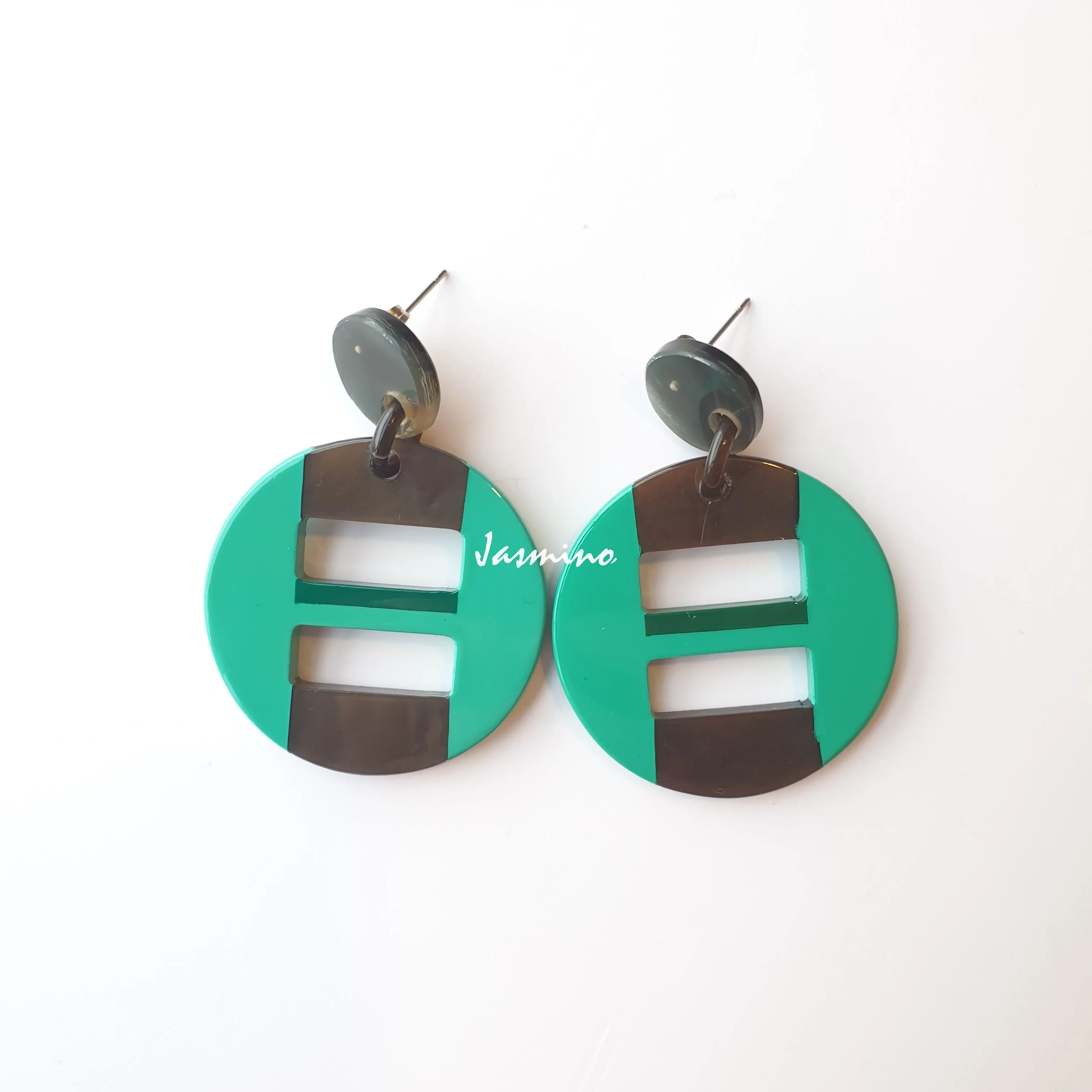 Jasmino Unique Handmade Antique Vintage Coin Circle Drop Earrings Made By Natural Buffalo Horn