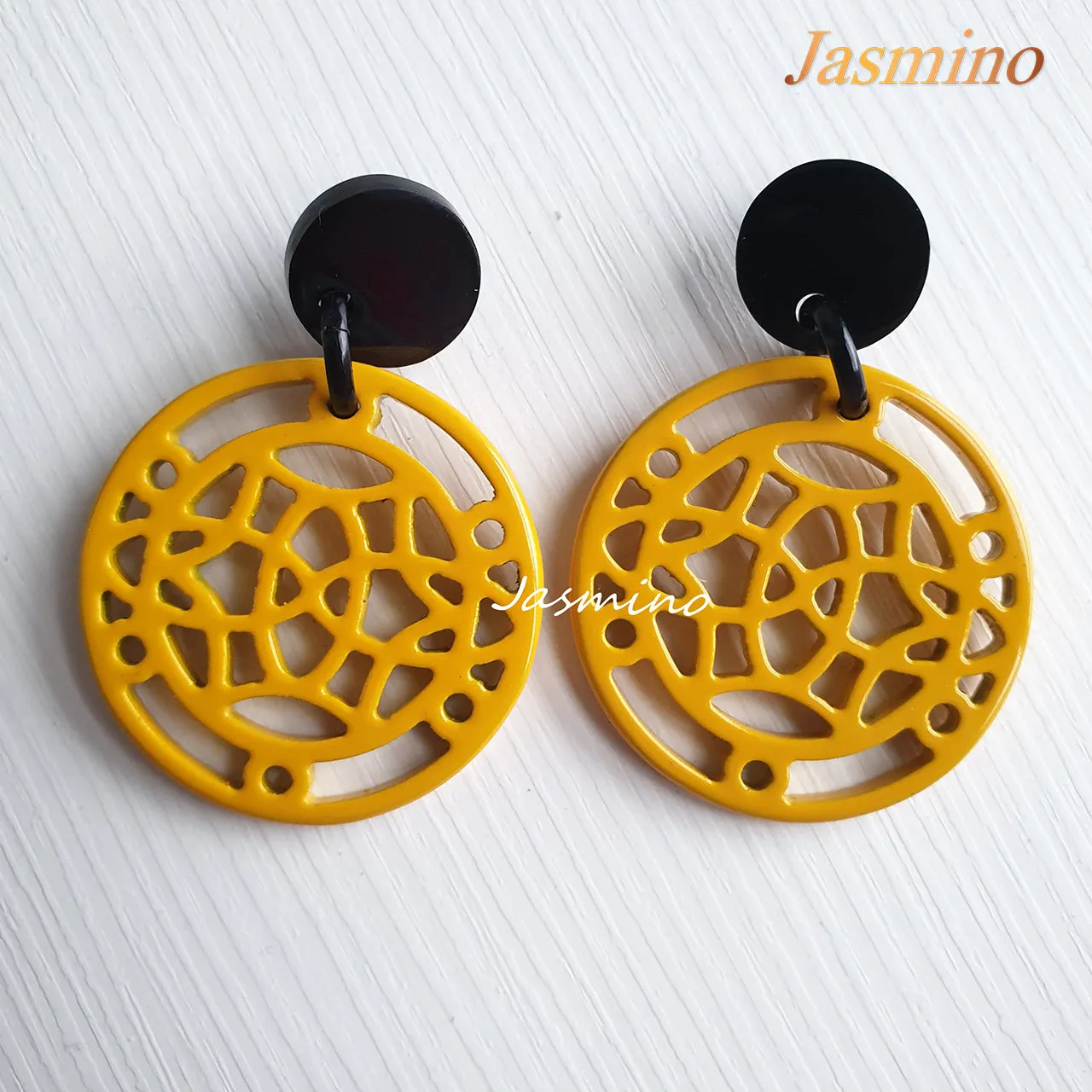Jasmino Unique Handmade Asian Circle Drop Earrings Made By Natural Buffalo Horn