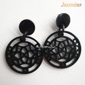 Jasmino Unique Handmade Asian Circle Drop Earrings Made By Natural Buffalo Horn