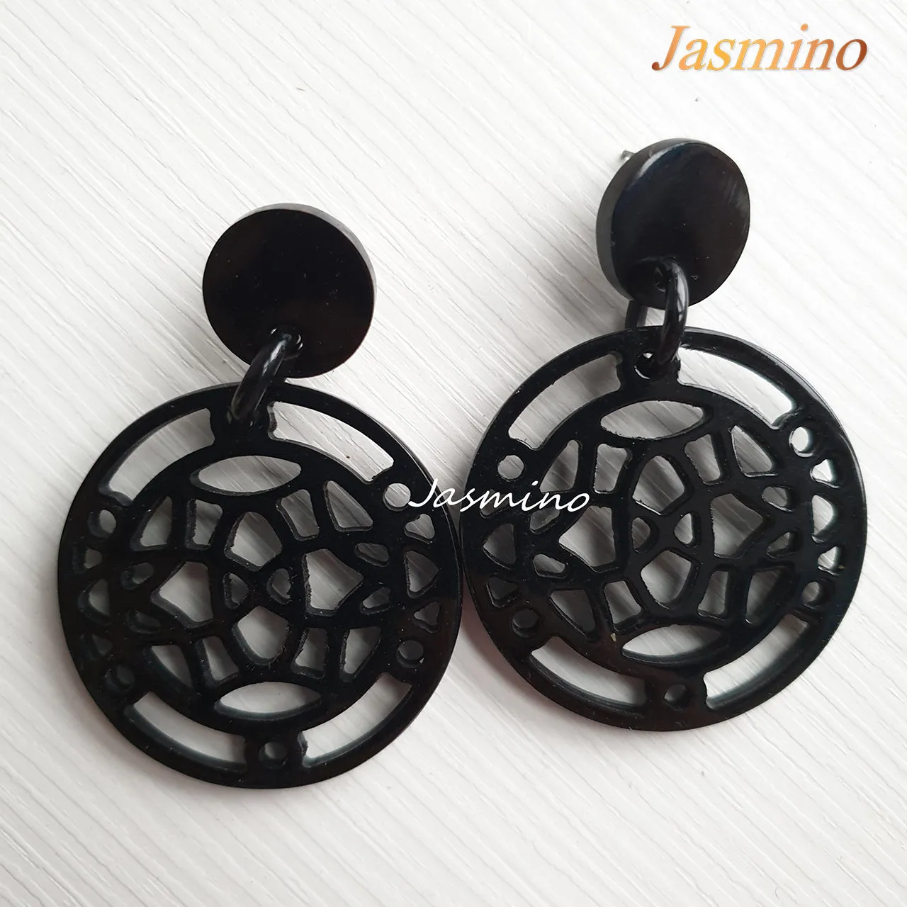 Jasmino Unique Handmade Asian Circle Drop Earrings Made By Natural Buffalo Horn