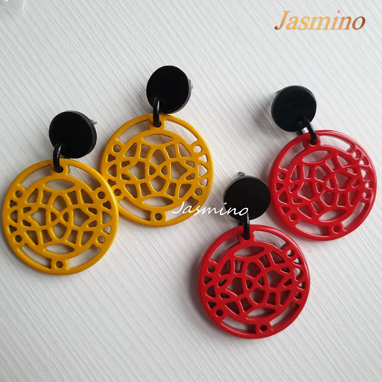 Jasmino Unique Handmade Asian Circle Drop Earrings Made By Natural Buffalo Horn