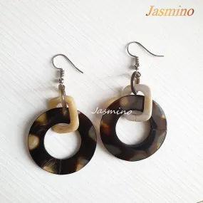 Jasmino Unique Handmade Bohemian Vintage Spotted Circle Drop Earrings Made By Natural Buffalo Horn