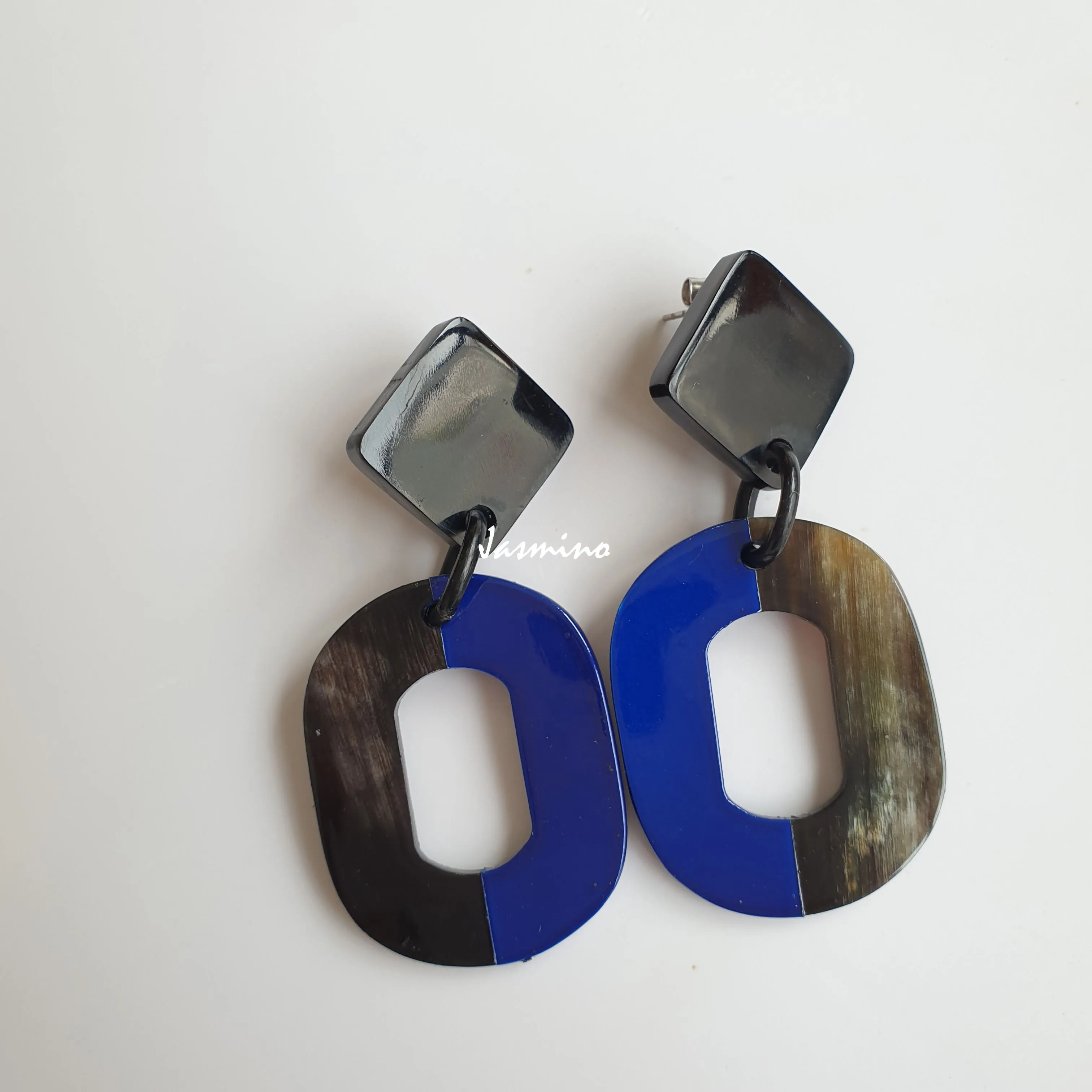 Jasmino Unique Handmade Festival Large Oval Drop Earrings Made By Natural Buffalo Horn