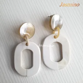Jasmino Unique Handmade Festival Large Oval Drop Earrings Made By Natural Buffalo Horn