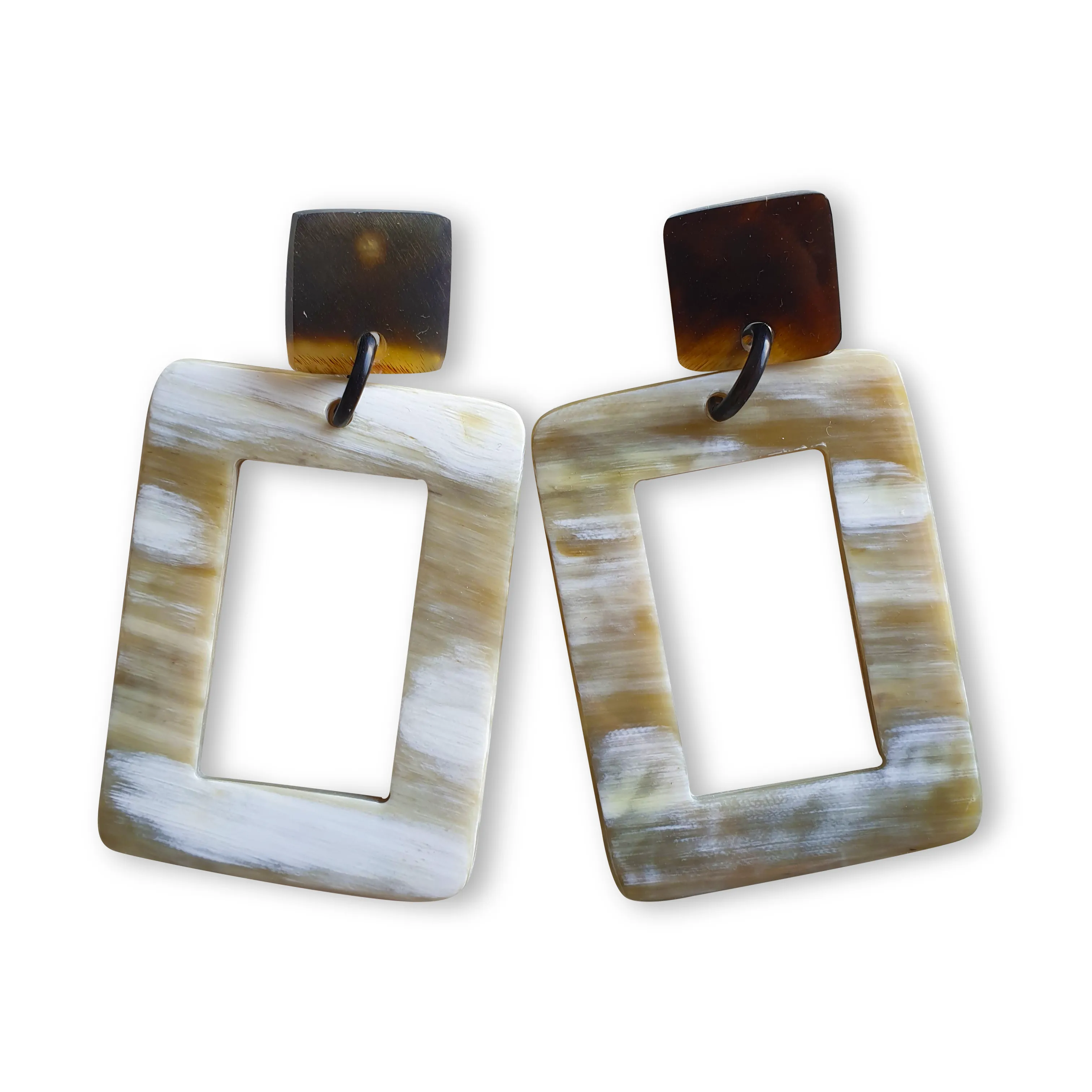 Jasmino Unique Handmade Large Rectangle Drop Earrings Made By Natural Buffalo Horn