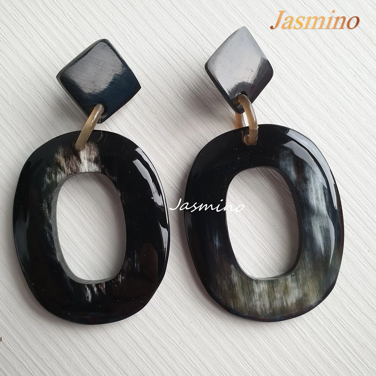 Jasmino Unique Handmade Must-have Festival Large Oval Drop Earrings Made By Natural Buffalo Horn