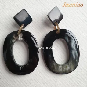 Jasmino Unique Handmade Must-have Festival Large Oval Drop Earrings Made By Natural Buffalo Horn