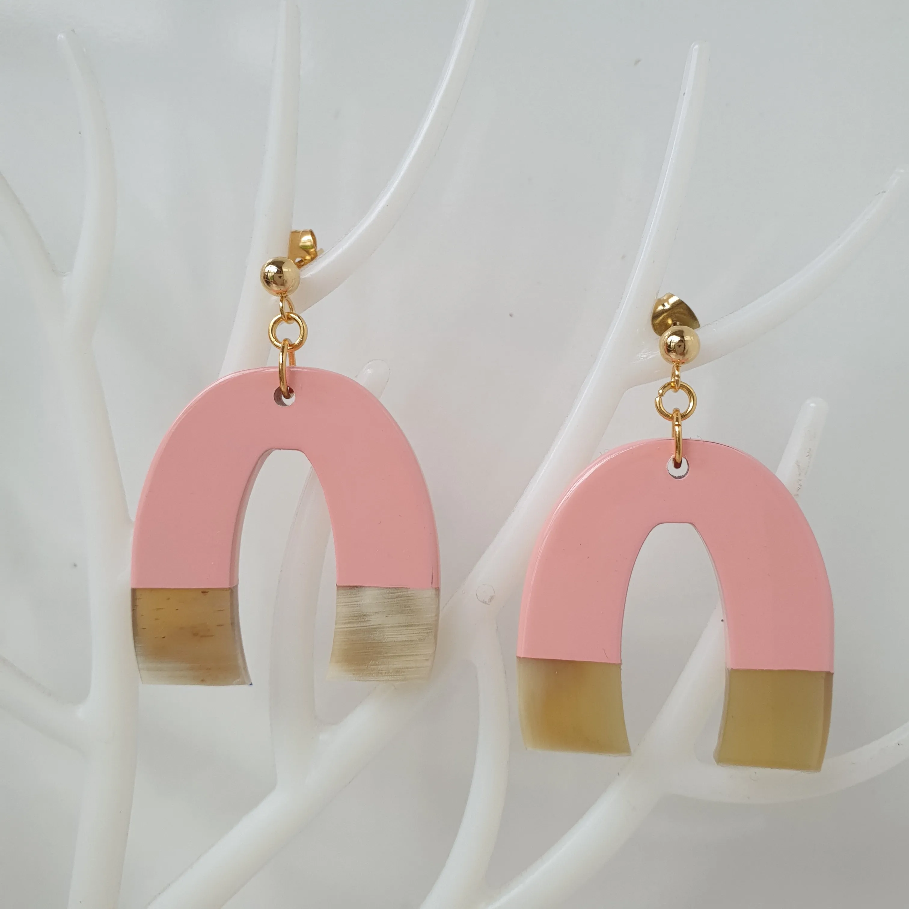 Jasmino Unique Handmade U Shaped Pink Earrings For Women Made By Natural Buffalo Horn