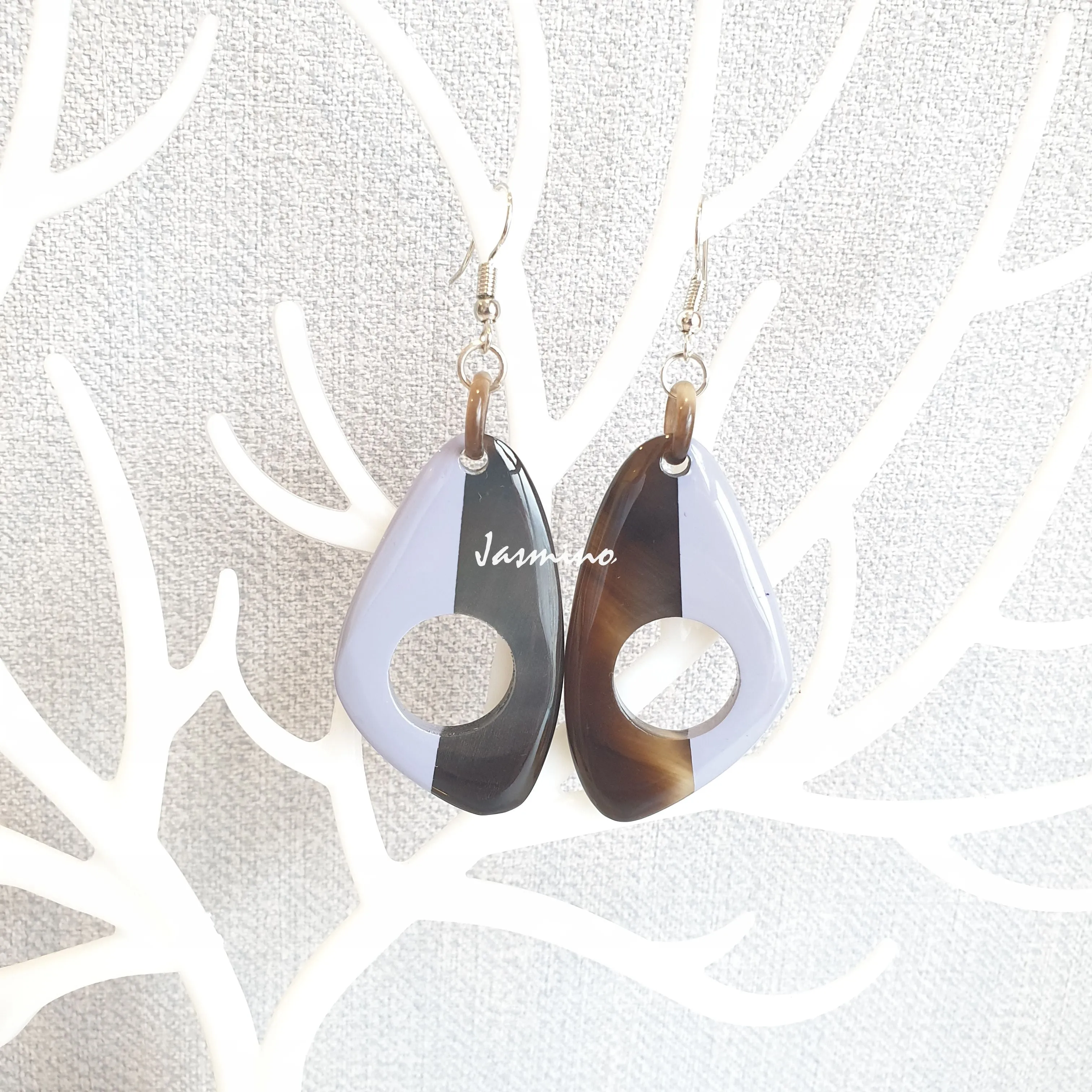 Jasmino Unique Handmade Vintage Butterfly Hand-painted Dangle Earrings Made By Natural Buffalo Horn