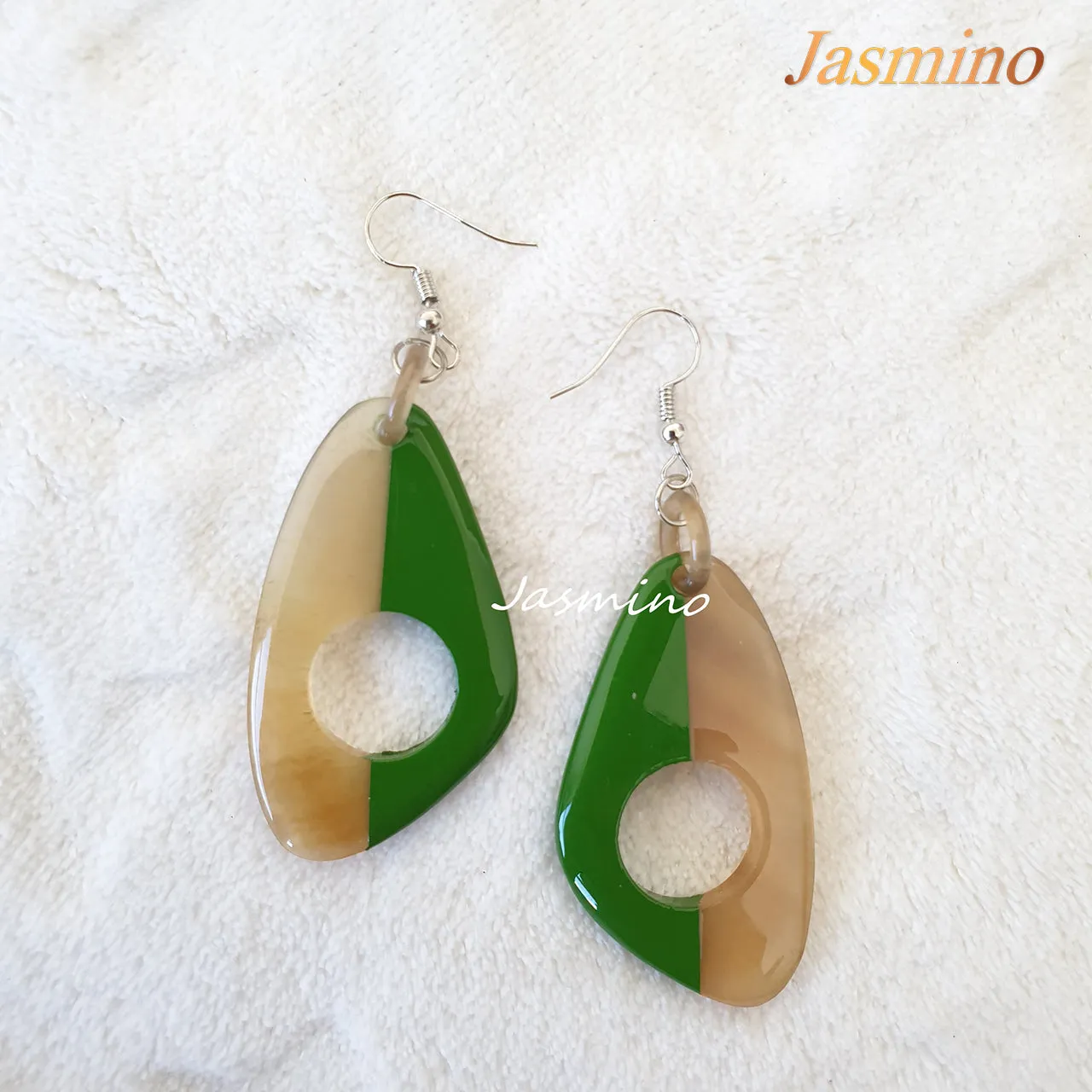 Jasmino Unique Handmade Vintage Butterfly Hand-painted Dangle Earrings Made By Natural Buffalo Horn