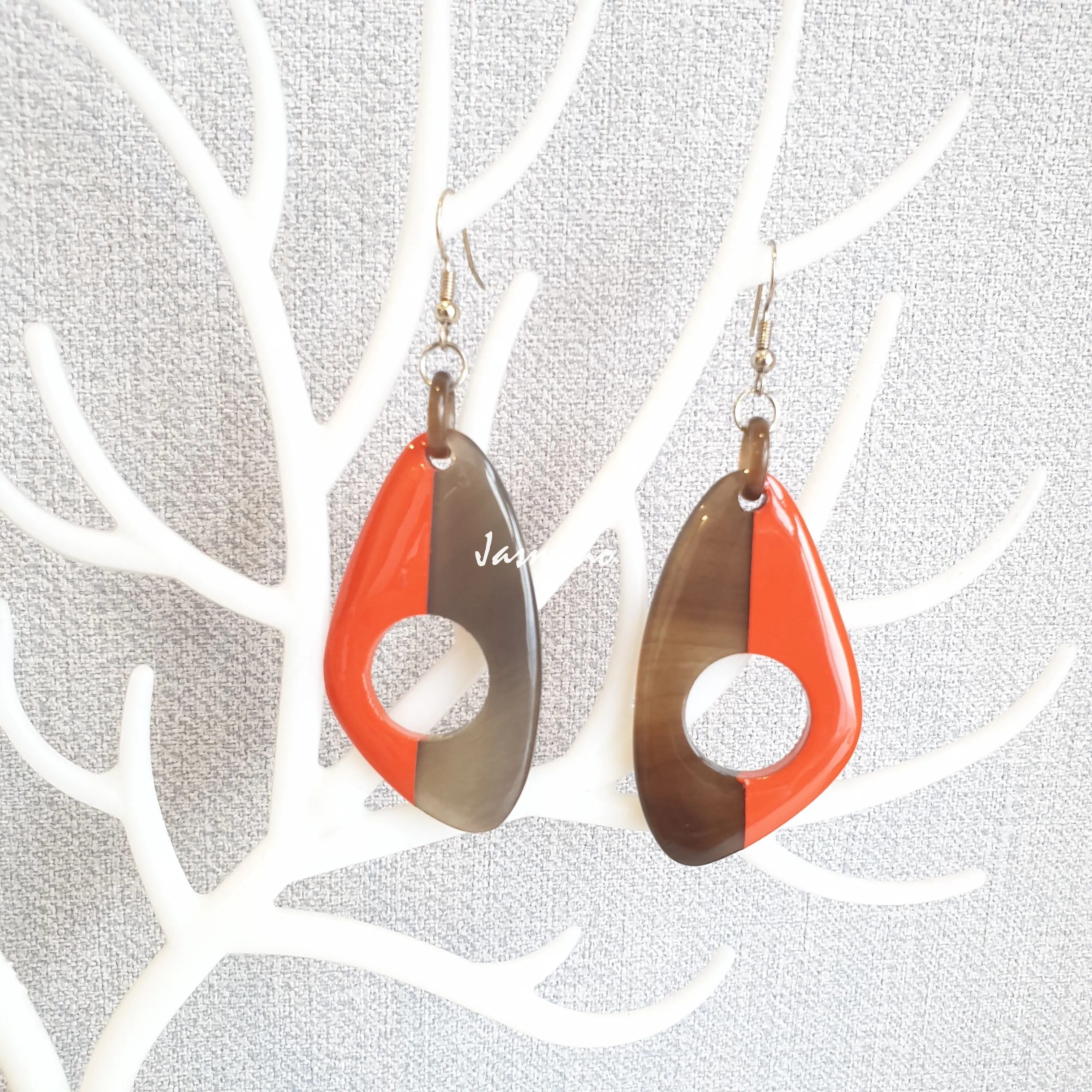 Jasmino Unique Handmade Vintage Butterfly Hand-painted Dangle Earrings Made By Natural Buffalo Horn