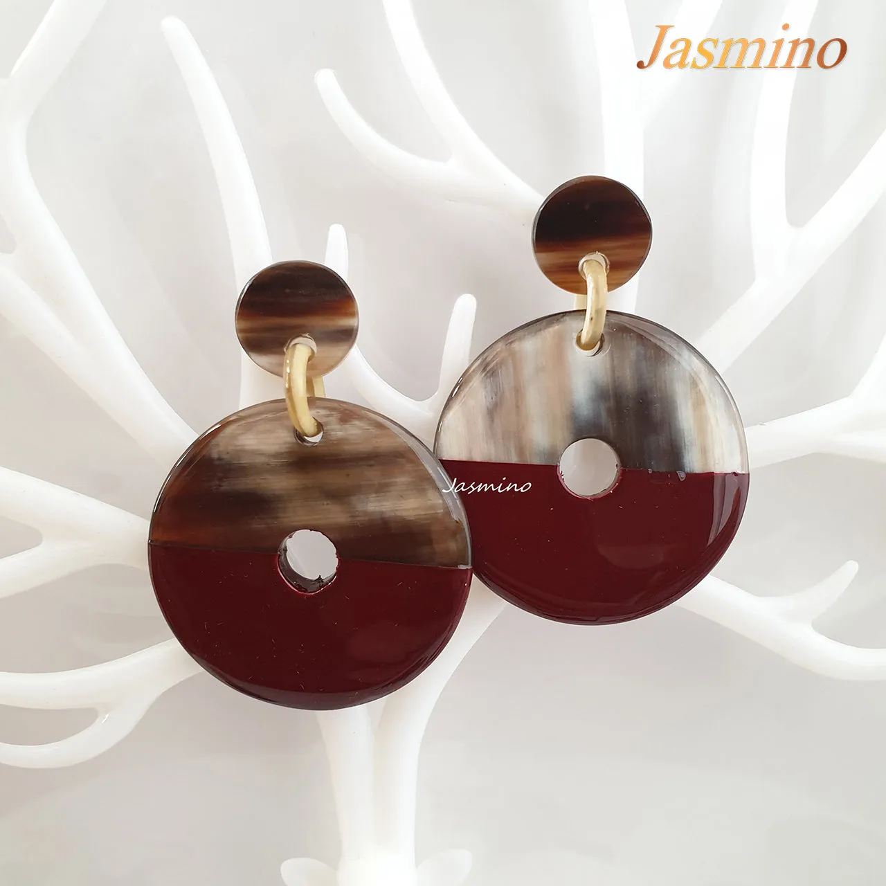 Jasmino Unique Handmade Vintage Coin Circle Drop Earrings Made By Natural Buffalo Horn