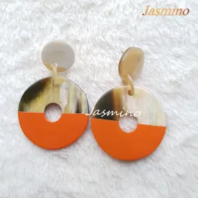 Jasmino Unique Handmade Vintage Coin Circle Drop Earrings Made By Natural Buffalo Horn