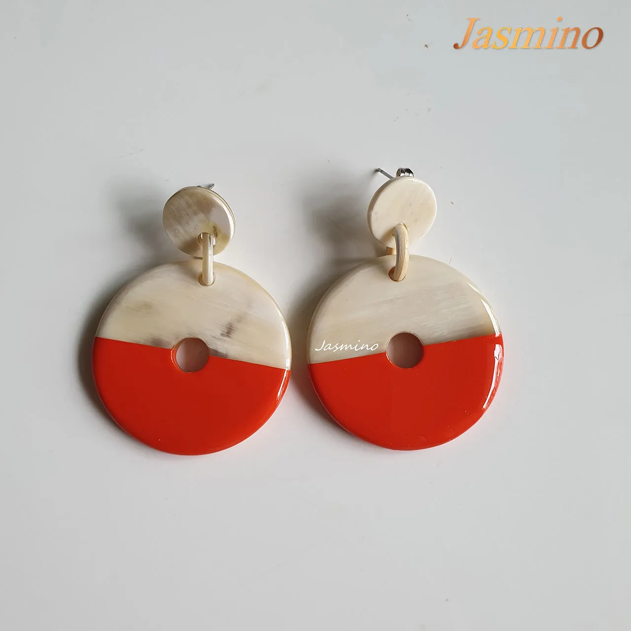 Jasmino Unique Handmade Vintage Coin Circle Drop Earrings Made By Natural Buffalo Horn
