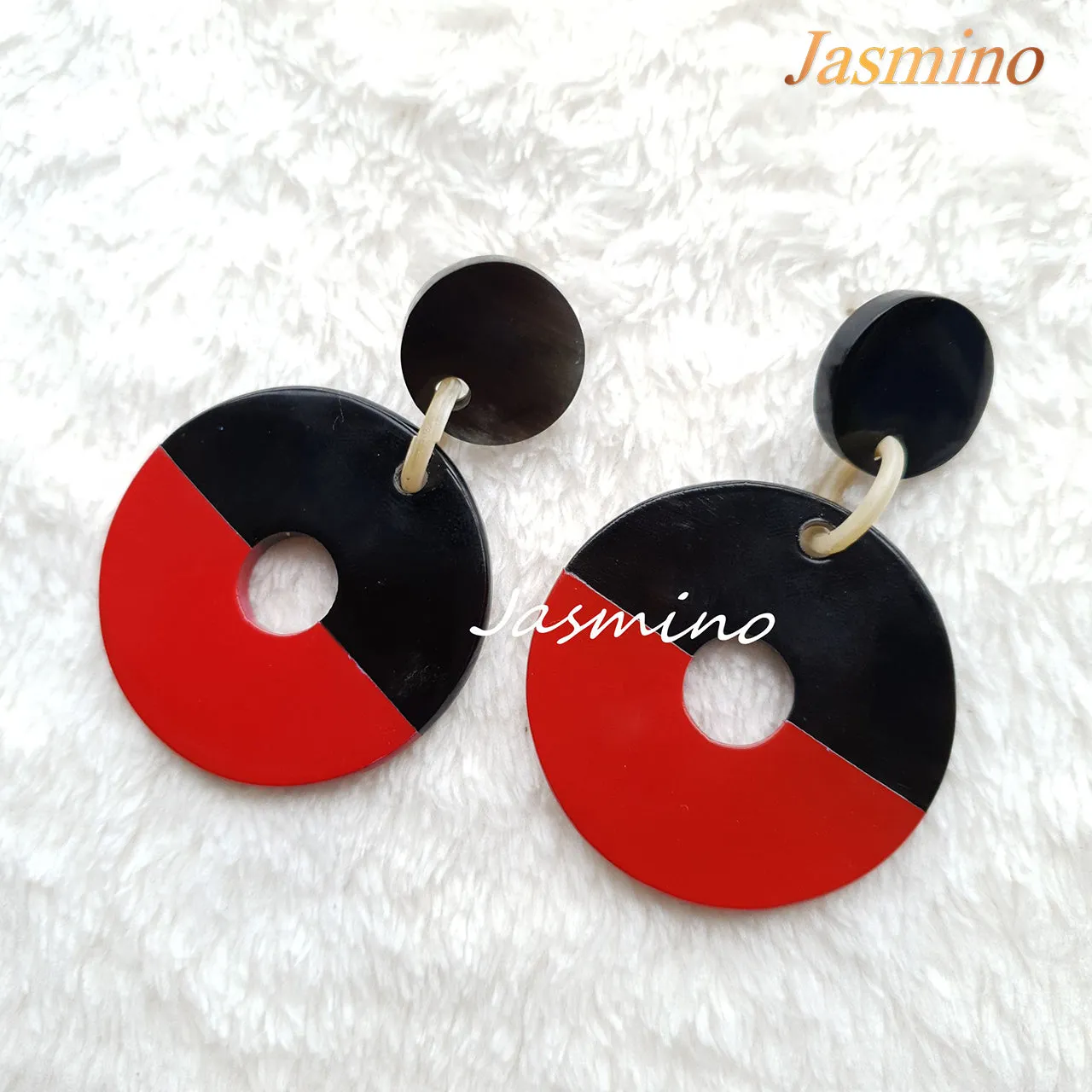 Jasmino Unique Handmade Vintage Coin Circle Drop Earrings Made By Natural Buffalo Horn
