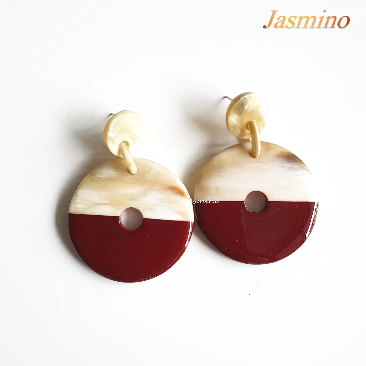 Jasmino Unique Handmade Vintage Coin Circle Drop Earrings Made By Natural Buffalo Horn