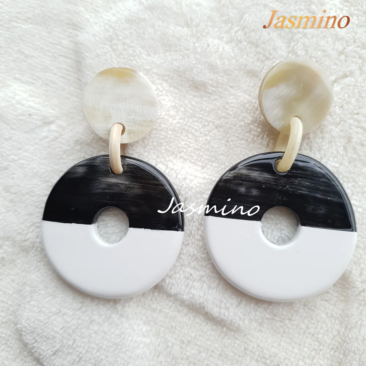Jasmino Unique Handmade Vintage Coin Circle Drop Earrings Made By Natural Buffalo Horn