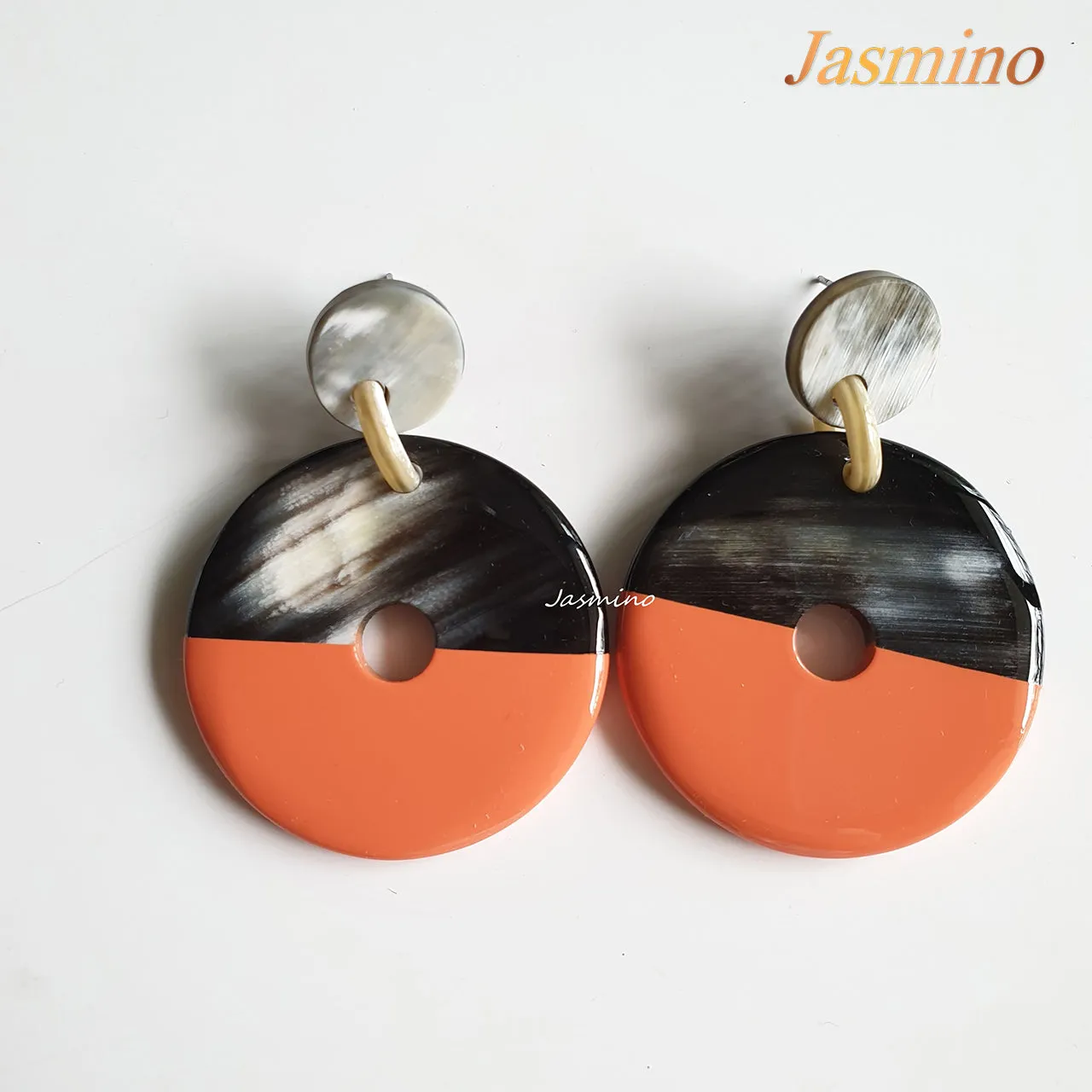 Jasmino Unique Handmade Vintage Coin Circle Drop Earrings Made By Natural Buffalo Horn