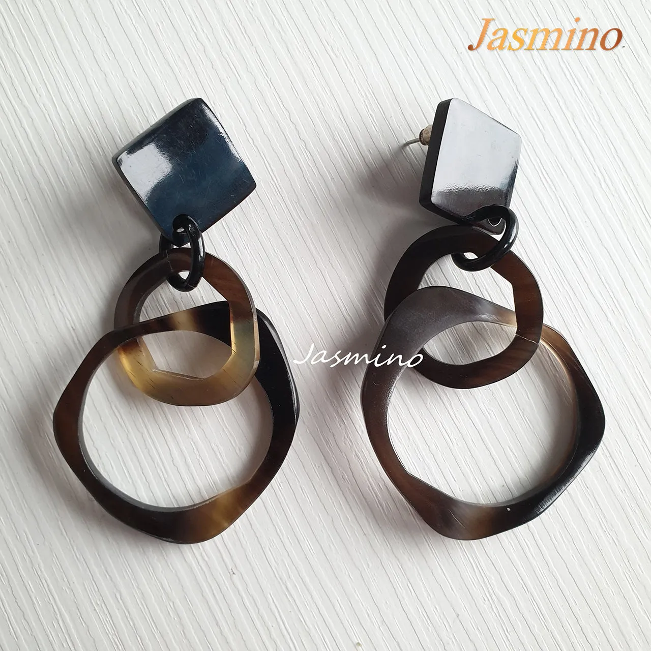 Jasmino Unique Handmade Vintage Double Circle Drop Earrings Made By Natural Buffalo Horn
