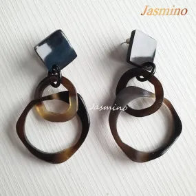 Jasmino Unique Handmade Vintage Double Circle Drop Earrings Made By Natural Buffalo Horn