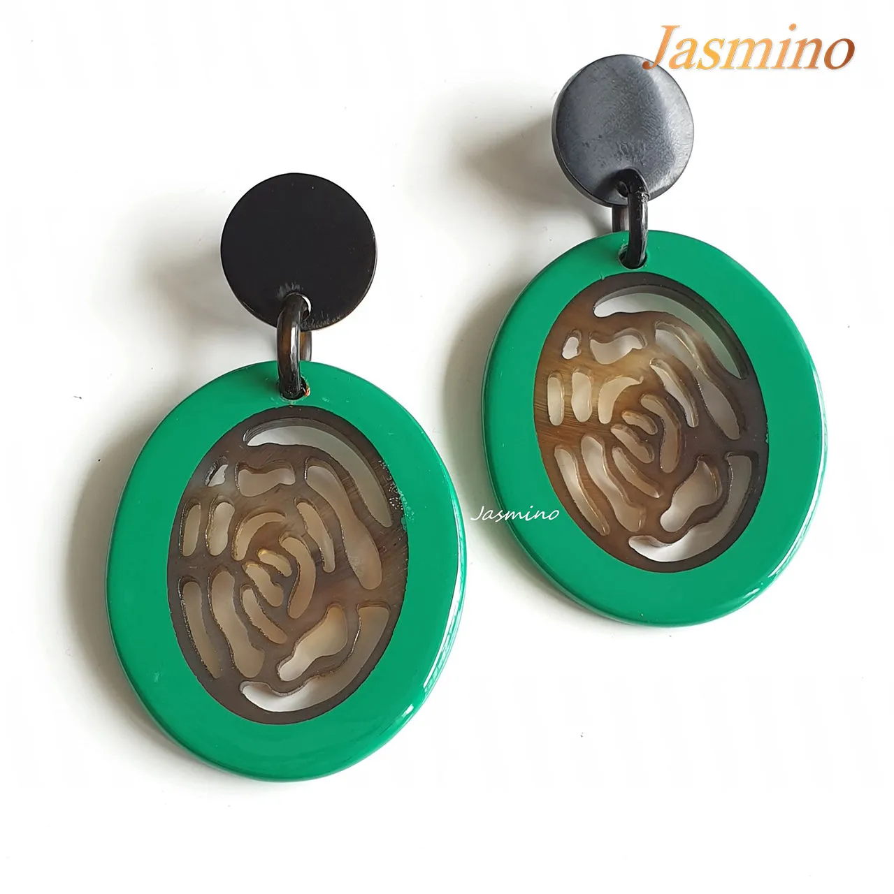 Jasmino Unique Handmade Vintage Flower Oval Drop Earrings Made By Natural Buffalo Horn